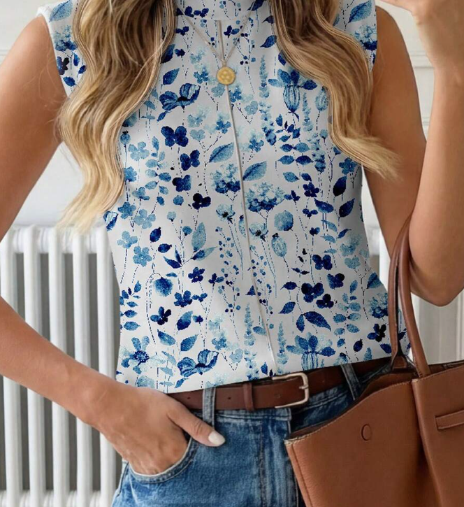 Women's Printed Cap Sleeve Casual Tank Top
