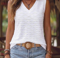 Women's Spring/Summer New Casual Round Neck Sleeveless Contrast Collar & Cuff Striped Print Pattern Tank Top